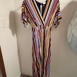 Vibrant Striped V-Neck Maxi Dress